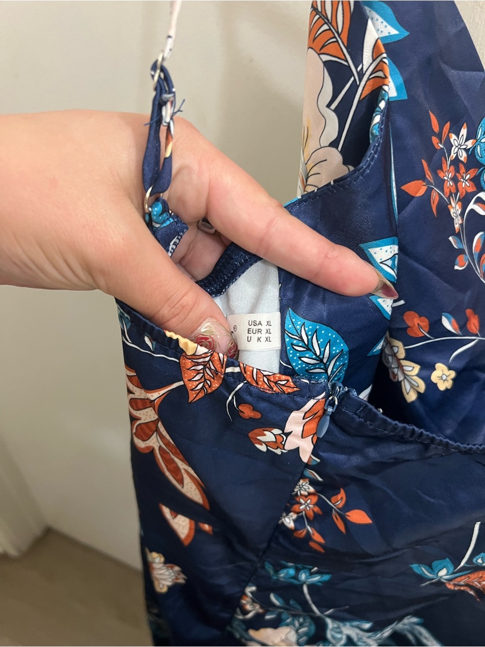 Navy Floral Slip Dress with Spaghetti Straps - Picture 4 of 4